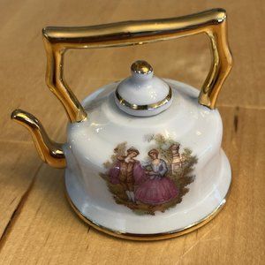 Limoges France Miniature Teapot Teeny Tiny Tea Pot Courting Couple Porcelain